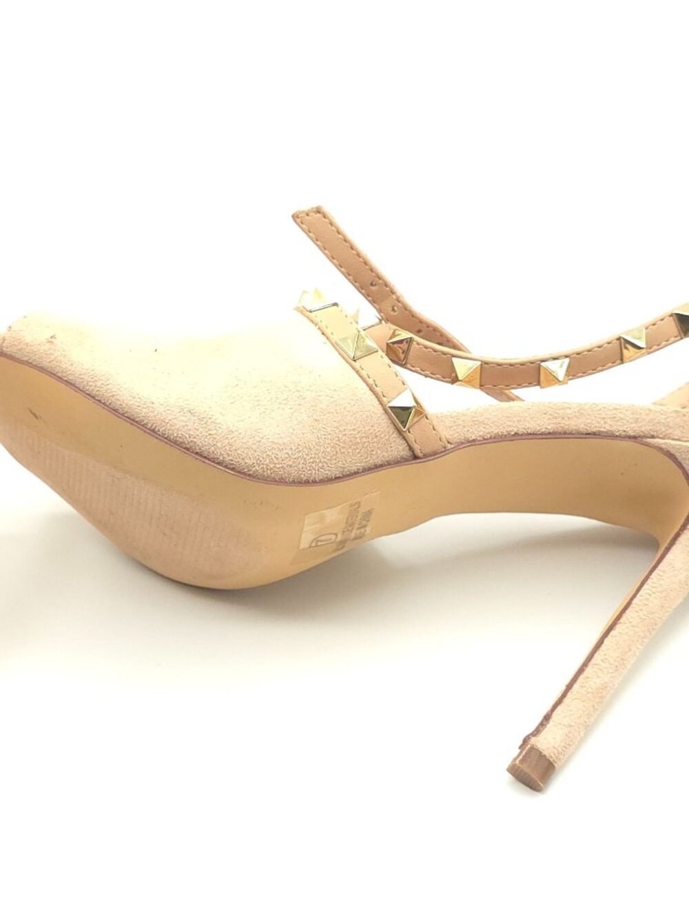 Olivia Ferguson Nude Suede Peep-Toe Studded Strappy Sandals Ankle Strap Women's - Picture 14 of 14